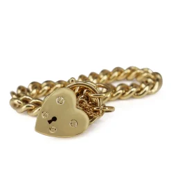 9ct Yellow Gold Solid Curb Link Bracelet with Padlock Clasp