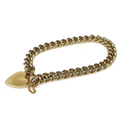 9ct Yellow Gold Solid Curb Link Bracelet with Padlock Clasp
