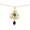 14ct Yellow Gold Suffragette Peridot, Pearl and Amethyst Necklace