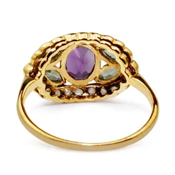 9ct Yellow Gold Suffragette Amethyst, Pearl and Peridot Ring