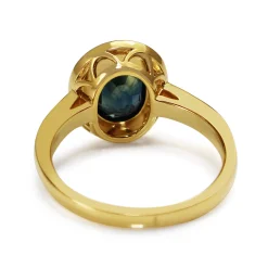 18ct Yellow Gold Teal Sapphire Diamond Halo Ring