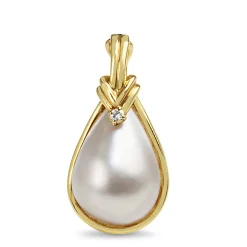 14ct Yellow Gold Teardrop Mabé Pearl and Diamond Pendant / Enhancer