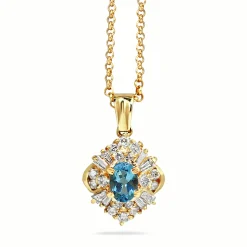 18ct Yellow Gold Topaz and Diamond Cluster Necklace