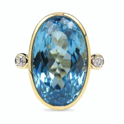 18ct Yellow Gold Topaz and Diamond 3 Stone Diamond Ring