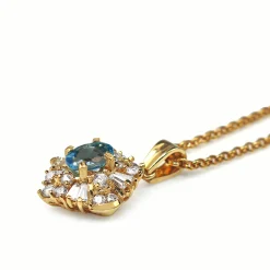 18ct Yellow Gold Topaz and Diamond Cluster Necklace