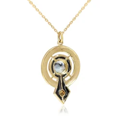 9ct Yellow Gold Topaz and Enamel Vintage Style Necklace