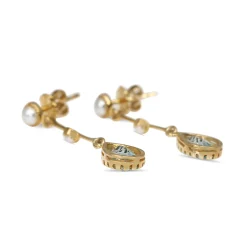 9ct Yellow Gold Topaz and Pearl Drop Earrings