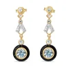 9ct Yellow Gold Topaz, Onyx and Diamond Deco Style Earrings