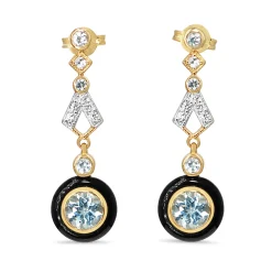 9ct Yellow Gold Topaz, Onyx and Diamond Deco Style Earrings