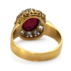 18ct Yellow Gold Treated Ruby and Rose Cut Diamond Ring