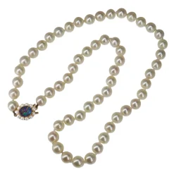 9ct Yellow Gold Triplet Opal and 8mm+ Pearl Strand Necklace