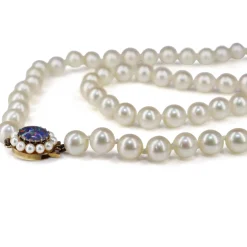 9ct Yellow Gold Triplet Opal and 8mm+ Pearl Strand Necklace