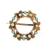 15ct Yellow Gold Turquoise and Pearl Wreath Brooch
