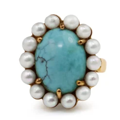 9ct Yellow Gold Turquoise and Pearl Ring