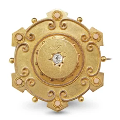 18ct Yellow Gold Victorian Mourning Brooch / Pendant with Old Cut Diamond