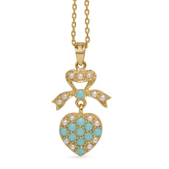 9ct Yellow Gold Victorian Style Turquoise and Pearl Pendant