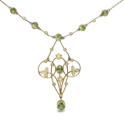 9ct Yellow Gold Victorian Antique Peridot and Seed Pearl Necklace