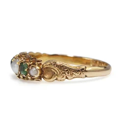 15ct Yellow Gold Victorian Emerald and Pearl Ring