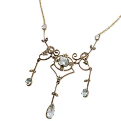 9ct Yellow Gold Victorian Aquamarine and Pearl Necklace
