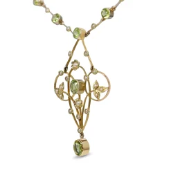 9ct Yellow Gold Victorian Antique Peridot and Seed Pearl Necklace