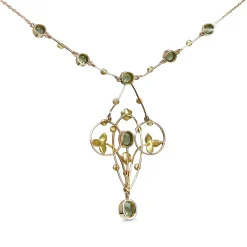 9ct Yellow Gold Victorian Antique Peridot and Seed Pearl Necklace