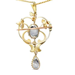 9ct Yellow Gold Victorian Antique Aquamarine and Seed Pearl Necklace