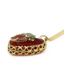 18ct Yellow Gold Vintage Agate, Emerald and Rose Cut Diamond Necklace