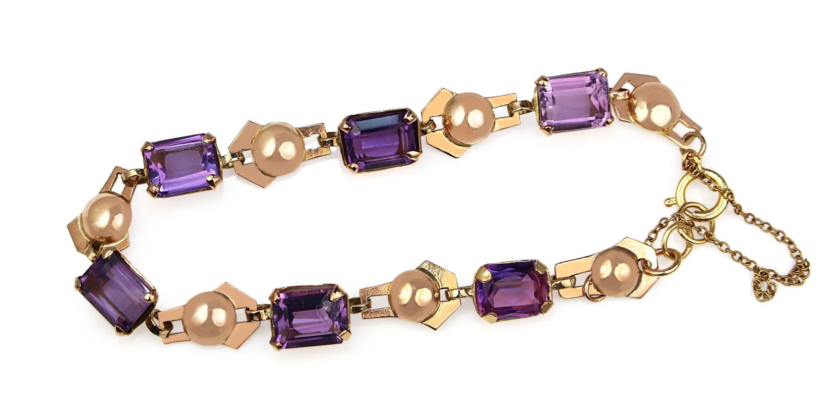 14ct Yellow Gold Vintage Amethyst Bracelet