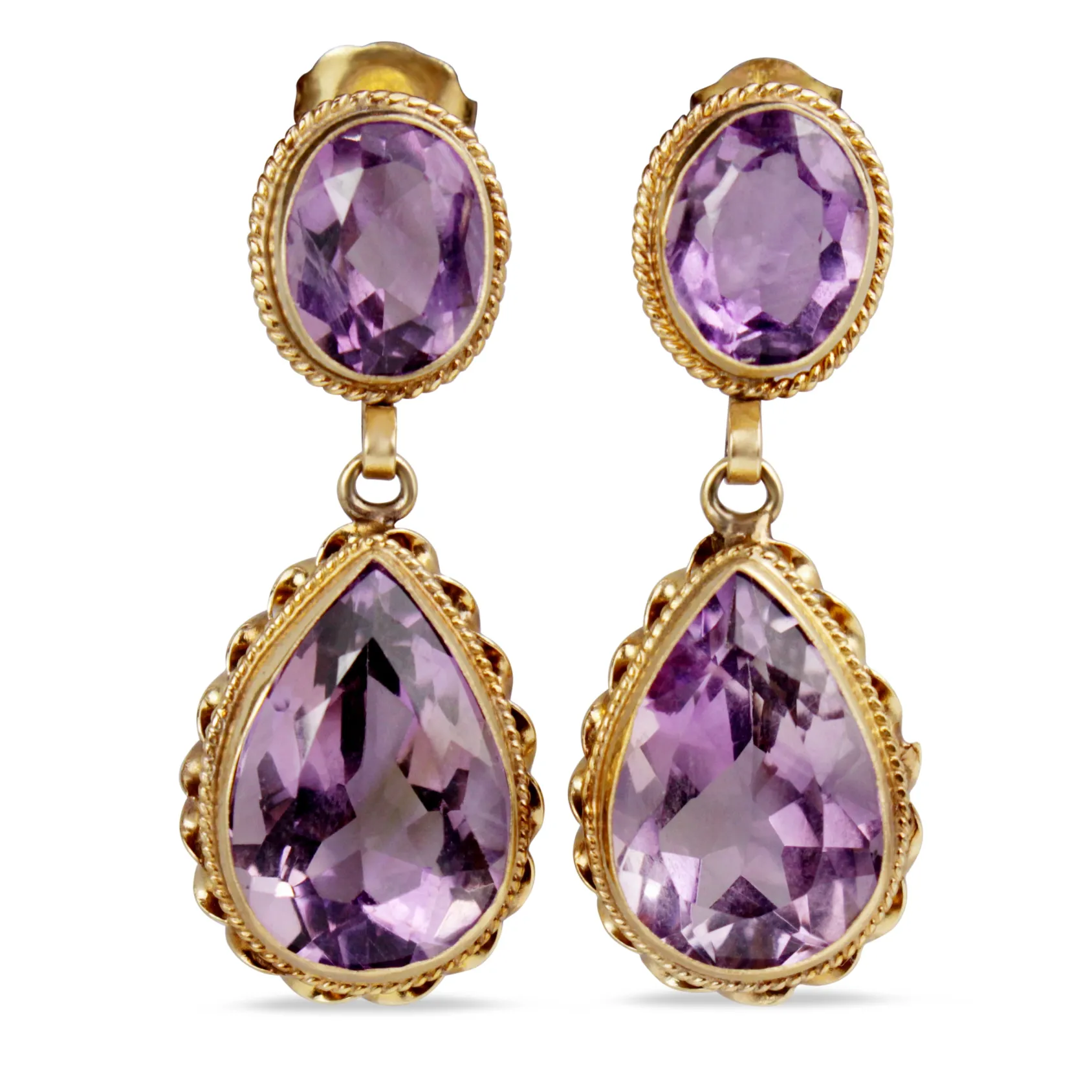 14ct Yellow Gold Vintage Amethyst Drop Earrings