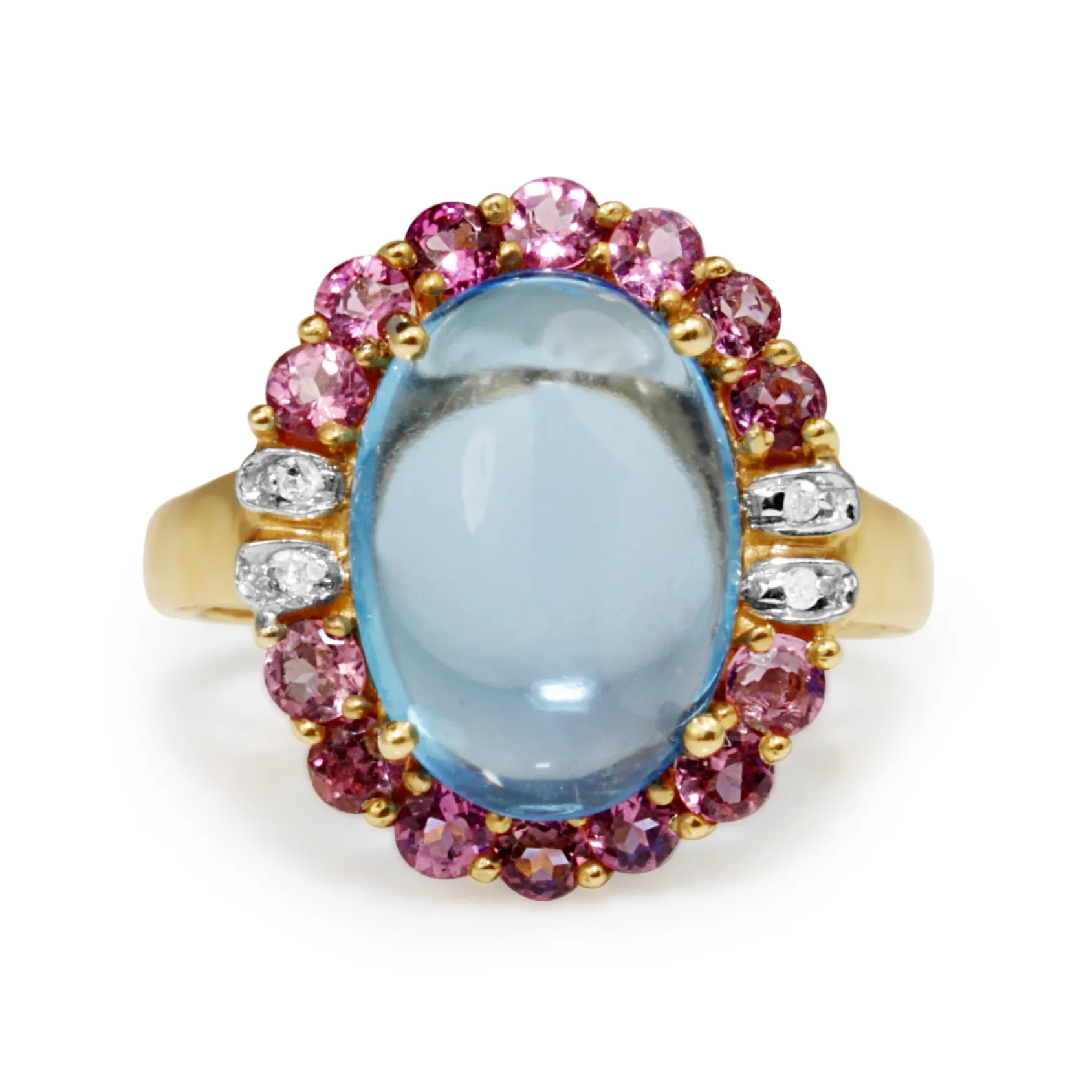 14ct Yellow Gold Vintage Cabochon Topaz, Amethyst and Diamond Ring