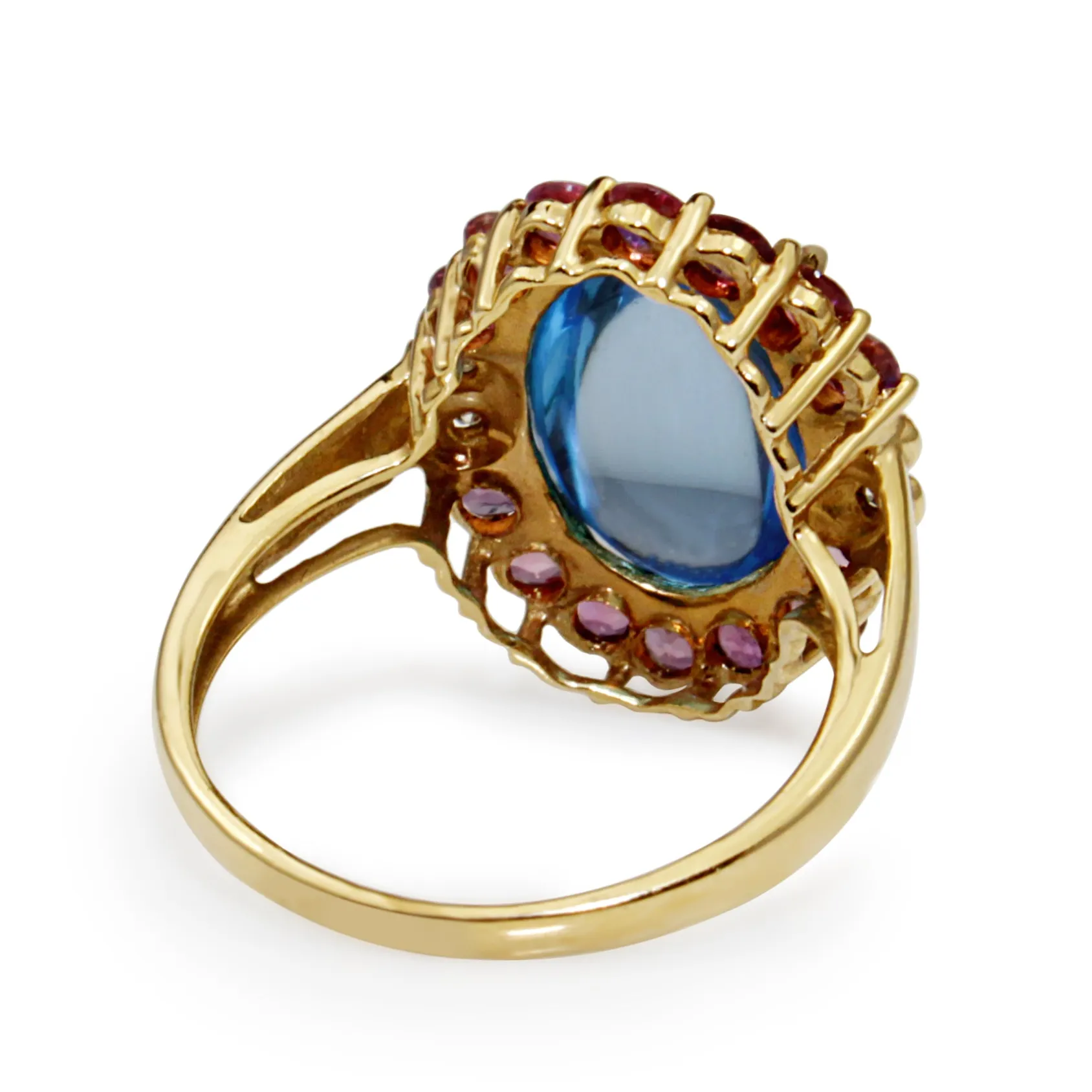 14ct Yellow Gold Vintage Cabochon Topaz, Amethyst and Diamond Ring