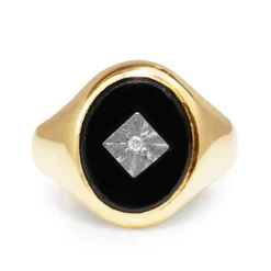 9ct Yellow Gold Vintage Onyx and Diamond Signet Ring