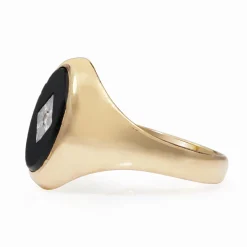9ct Yellow Gold Vintage Onyx and Diamond Signet Ring
