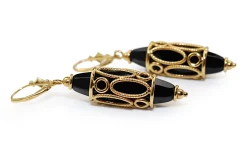 14ct Yellow Gold Vintage Onyx and Diamond Drop Earrings