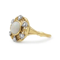 10ct Yellow Gold Vintage Opal and Diamond Ring