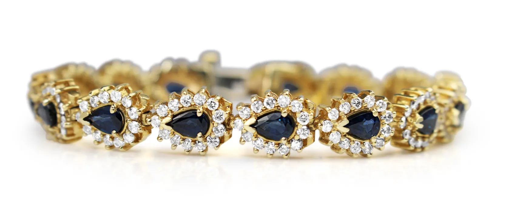 14ct Yellow Gold Vintage Sapphire and Diamond Cluster Bracelet