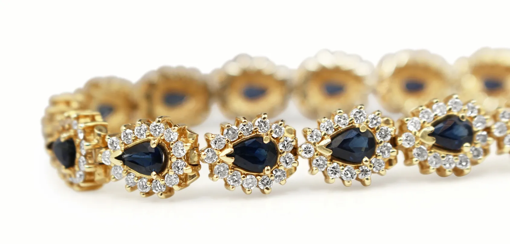 14ct Yellow Gold Vintage Sapphire and Diamond Cluster Bracelet