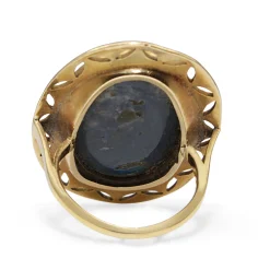18ct Yellow Gold Vintage Solid Black Opal Ring
