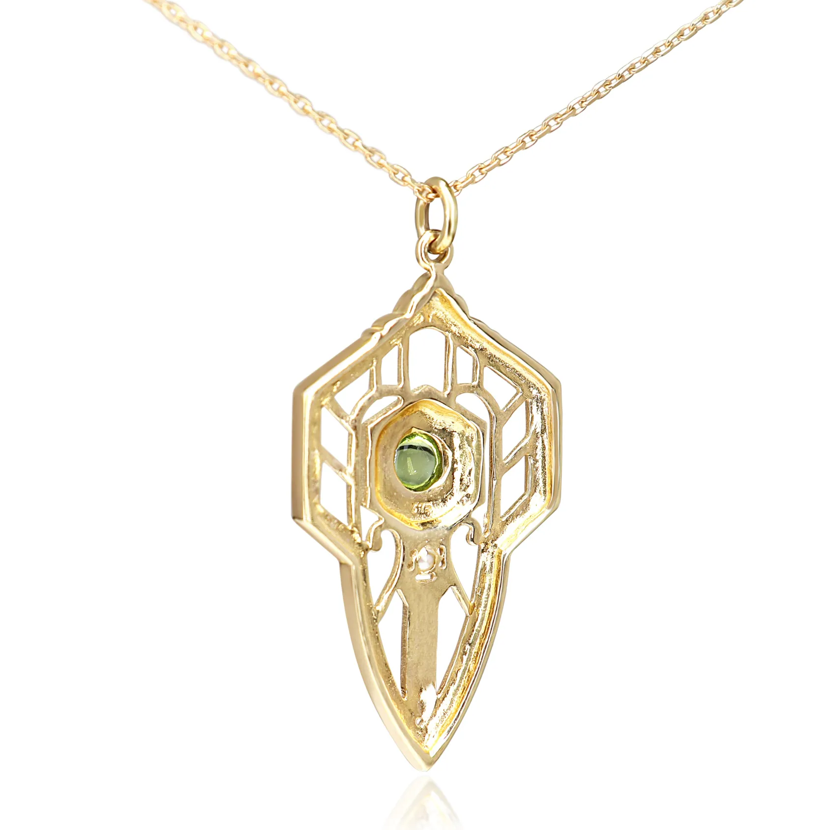 9ct Yellow Gold Vintage Style Peridot, Pearl and Enamel Necklace