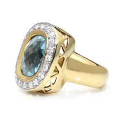 18ct Yellow Gold Vintage Topaz and Diamond Halo Ring
