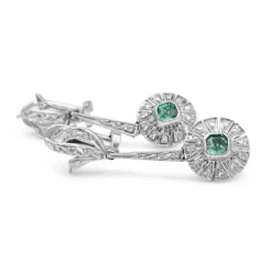 Palladium Art Deco Emerald and Diamond Drop Earrings