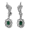 Palladium Art Deco Emerald and Single Cut Diamond Earrings