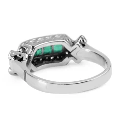 Palladium Art Deco Emerald and Single Cut Diamond Ring
