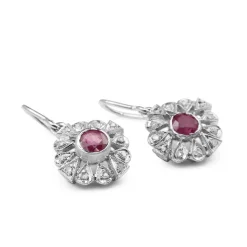 Palladium Art Deco Ruby and Diamond Earrings