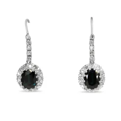 Palladium Art Deco Sapphire and Single Cut Diamond Earrings
