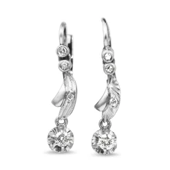 Palladium Art Deco Single Cut Diamond Drop Earrings With 9ct Backings