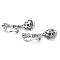 Palladium Art Deco Turquoise and Diamond Drop Earrings