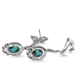 Palladium Art Deco Turquoise and Single Cut Diamond Drop Earrings