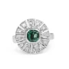 Palladium Emerald and Diamond Art Deco Ring