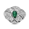 Palladium Emerald and Diamond Cluster Ring